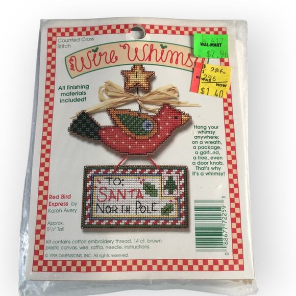 Wire Whimsy Red Bird Express Cardinal cross stitch kit, Christmas cross stitch - Picture 3 of 7